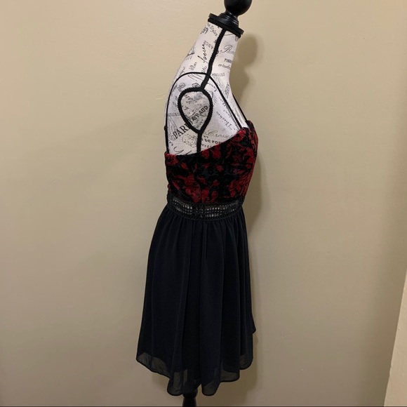 BCX Black & Red Velvet Chiffon Sweetheart Dress Size 7 - Picture 8 of 10
